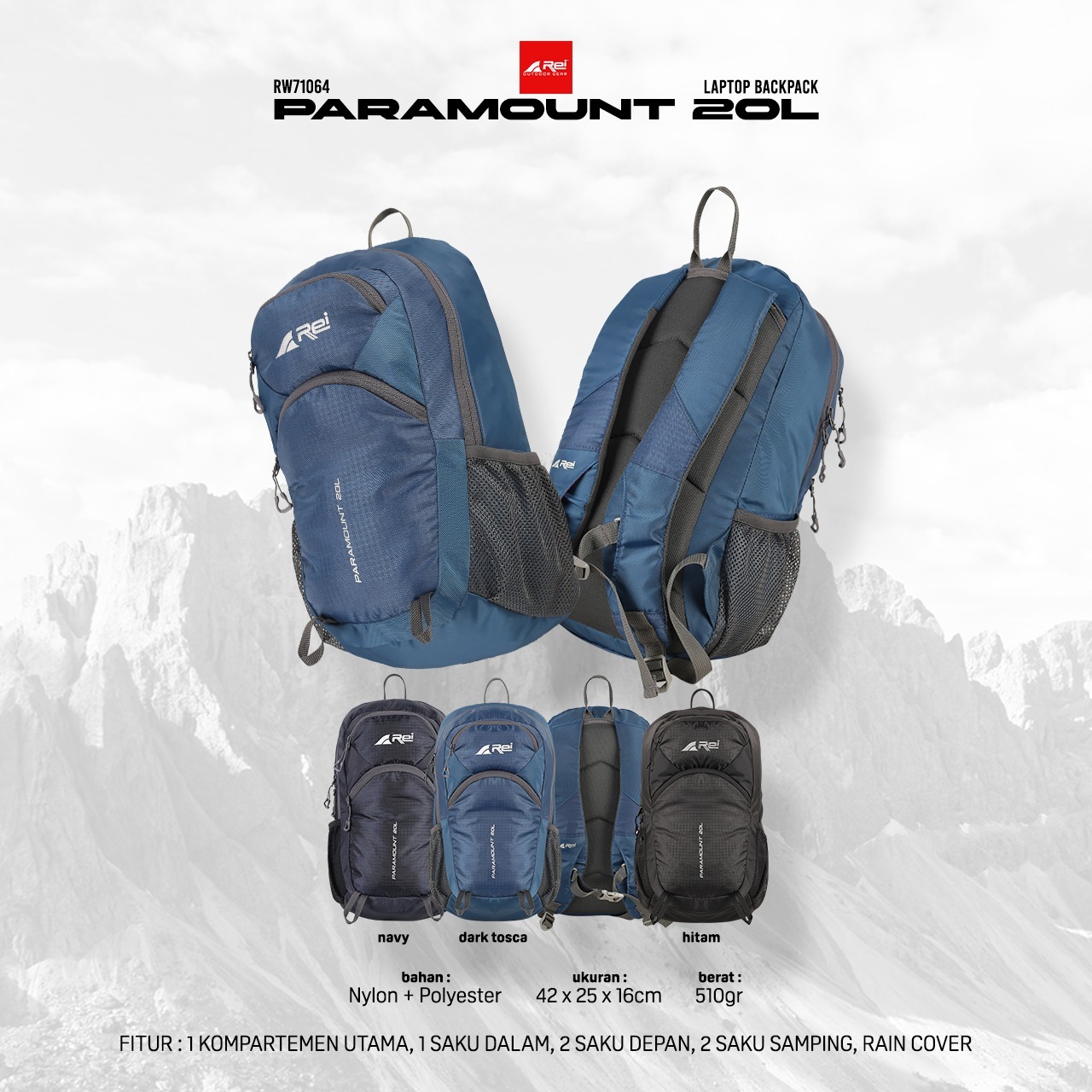 Tas Ransel Pria Paramount 20 Liter Arei Outdoorgear - Image 13