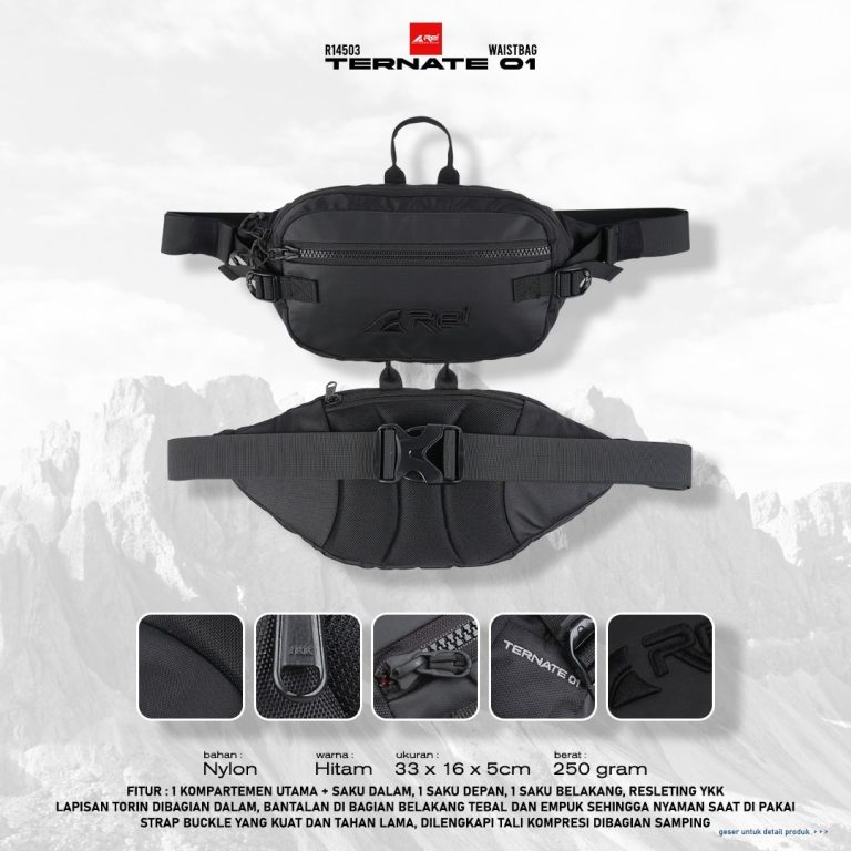 Tas Pinggang / Waist Bag Pria Ternate 1 Hitam Arei Outdoorgear - Image 16