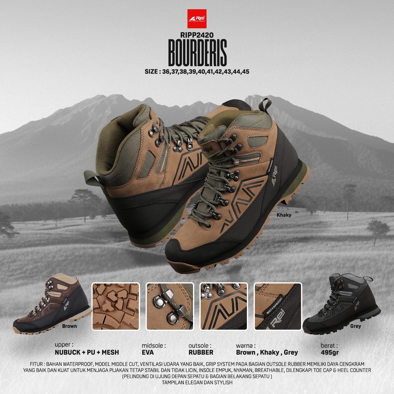 Sepatu Gunung Pria Bouderis Arei Outdoorgear - Image 13