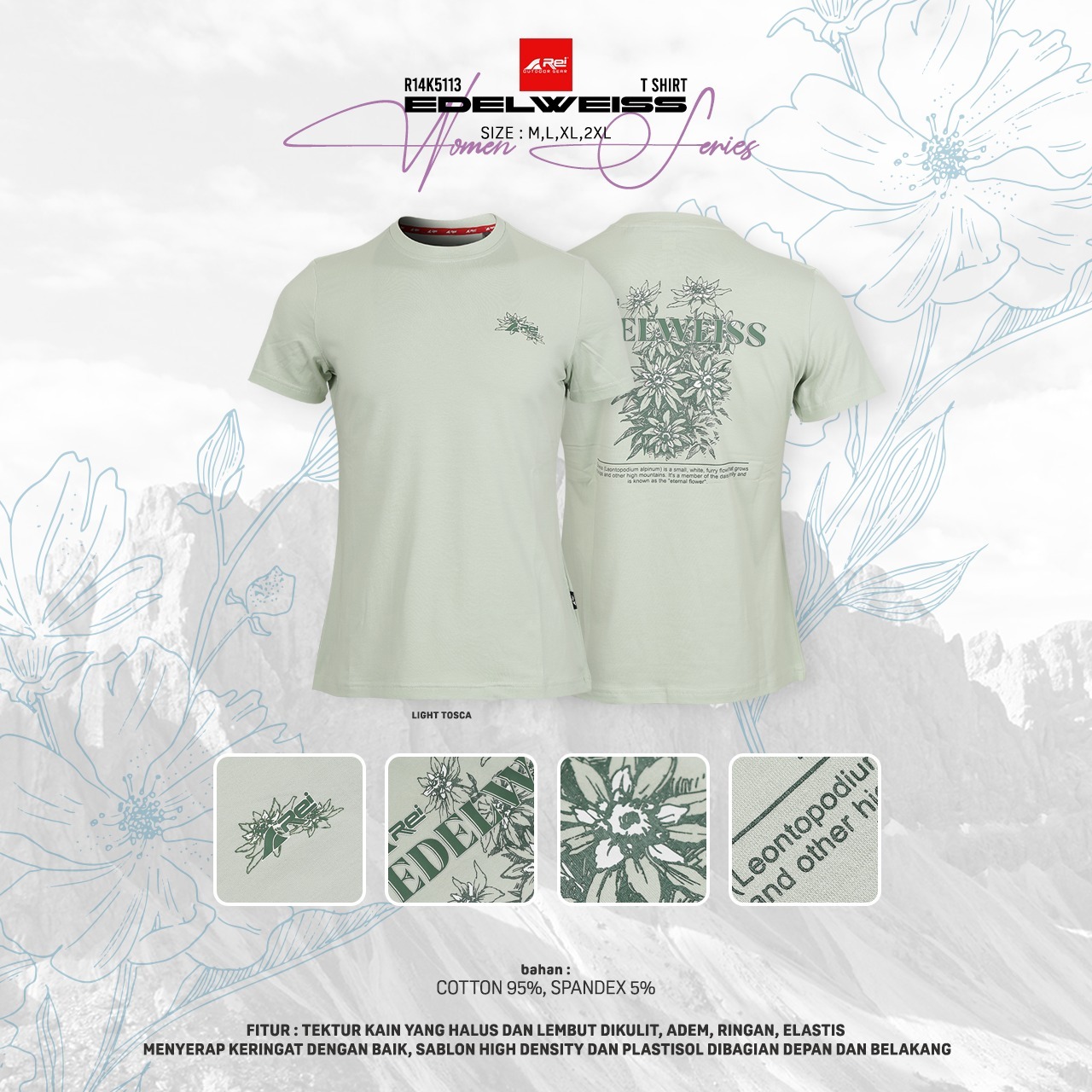 Kaos Lengan Pendek Wanita Edelweiss Arei Outdoorgear - Image 8